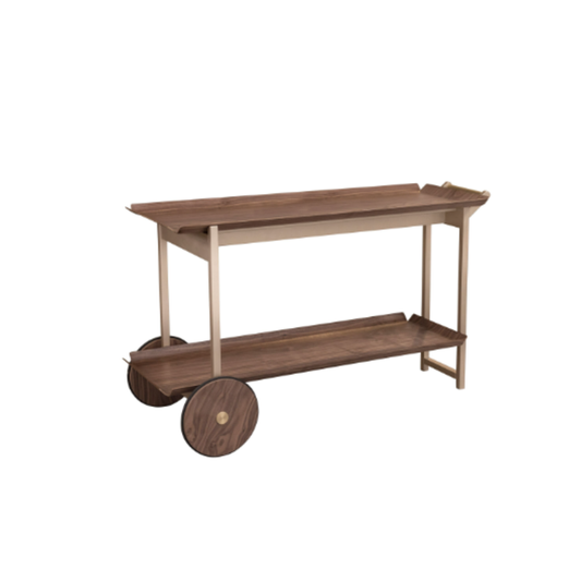 Carrinho Bar Deco em Metal Dourado e Madeira Maciça 120cm Gottems