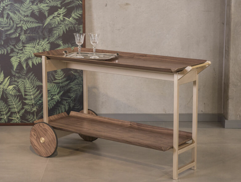 Carrinho Bar Deco em Metal Dourado e Madeira Maciça 120cm Gottems