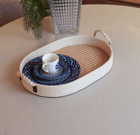 Bandeja Oval com Fundo de Madeira MDF Wolff 37x26cm