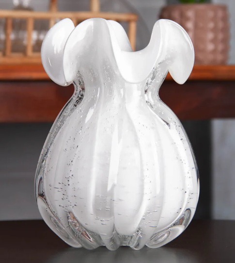 Vaso Italy Branco Leitoso em Vidro Wolff 17cm