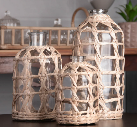 Vaso de Vidro e Fibra Natural Wolff 20cm