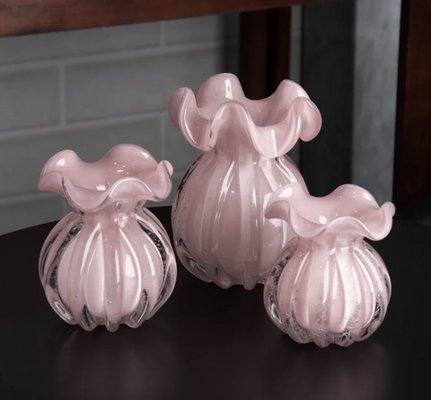 Vaso Italy Rosa Leitoso Wolff em Vidro 11cm