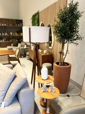 Luminária de Piso Imbuia 5L Cúpula Linho 169cm Elegante